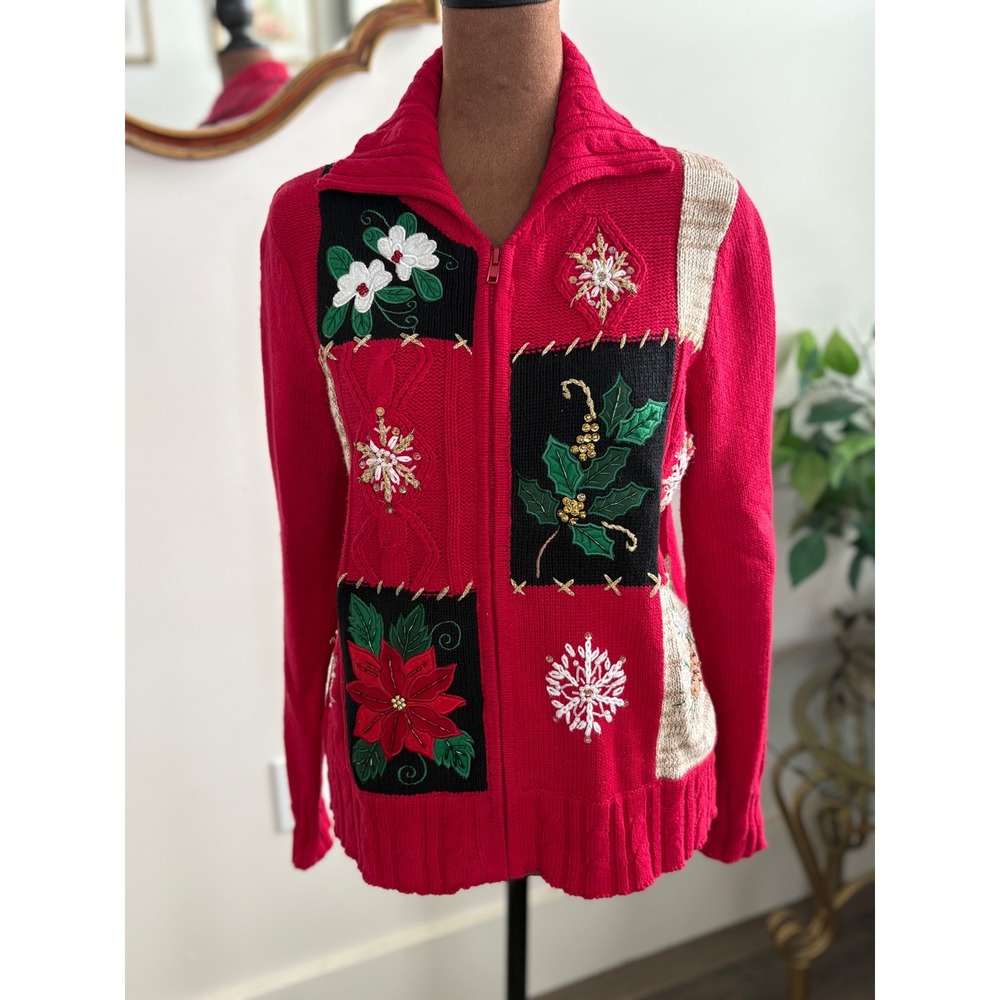 Vintage Heirloom‎ Collectibles Christmas Cardigan Small Holiday Embroidered